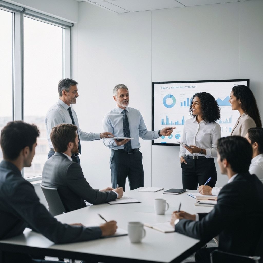 Professional technicians presenting to clients